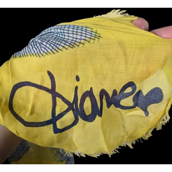 Vintage Diane Von Furstenberg Blue And Yellow Geometric Abstract Scarf - Picture 5 of 12